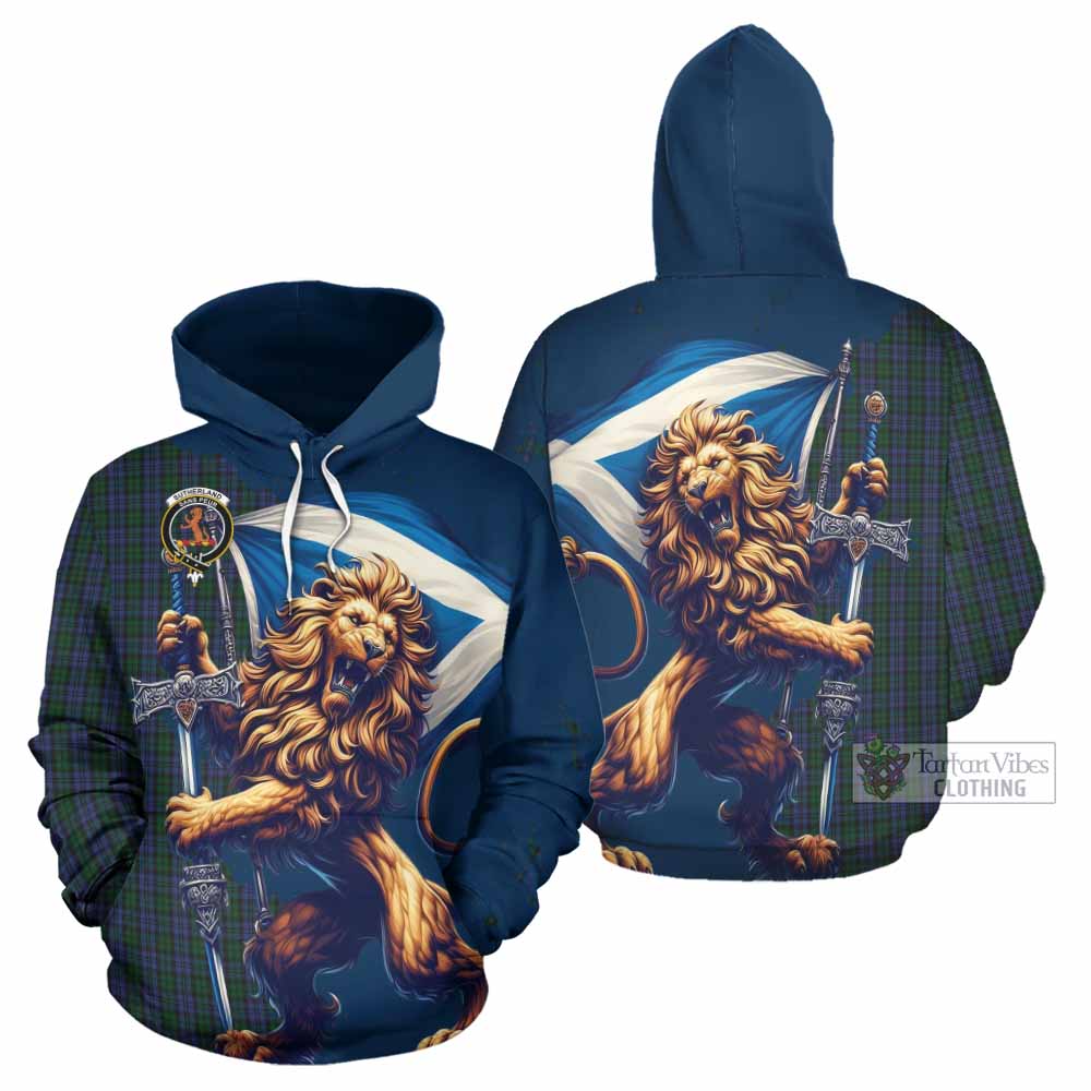 Sutherland Tartan Family Crest Hoodie with Scottish Majestic Lion - Tartan Vibes Clothing
