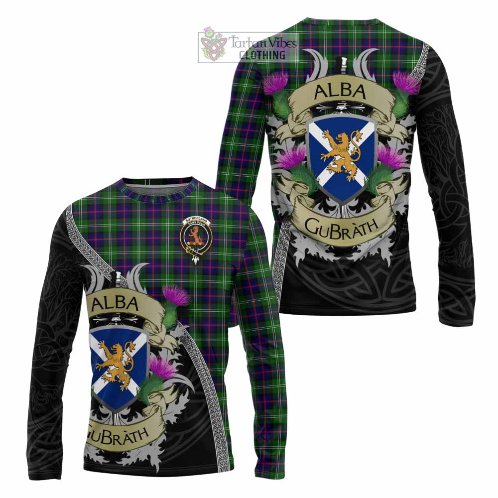 Tartan Vibes Clothing Sutherland Tartan Family Crest Long Sleeve T-Shirt Lion Rampant Royal Thistle Shield Celtic Inspired