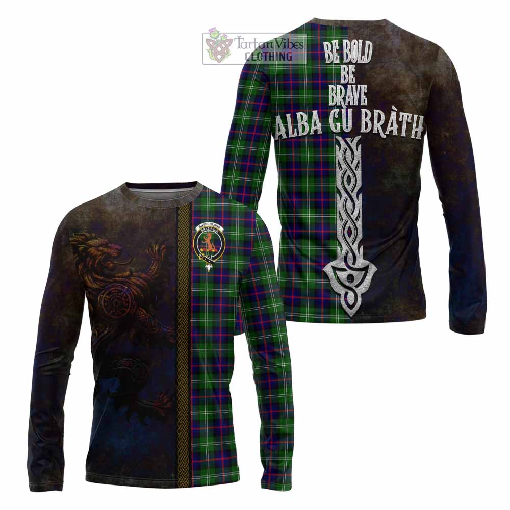 Sutherland Tartan Family Crest Long Sleeve T-Shirt Alba Gu Brath Be Brave Lion Ancient Style - Tartan Vibes Clothing