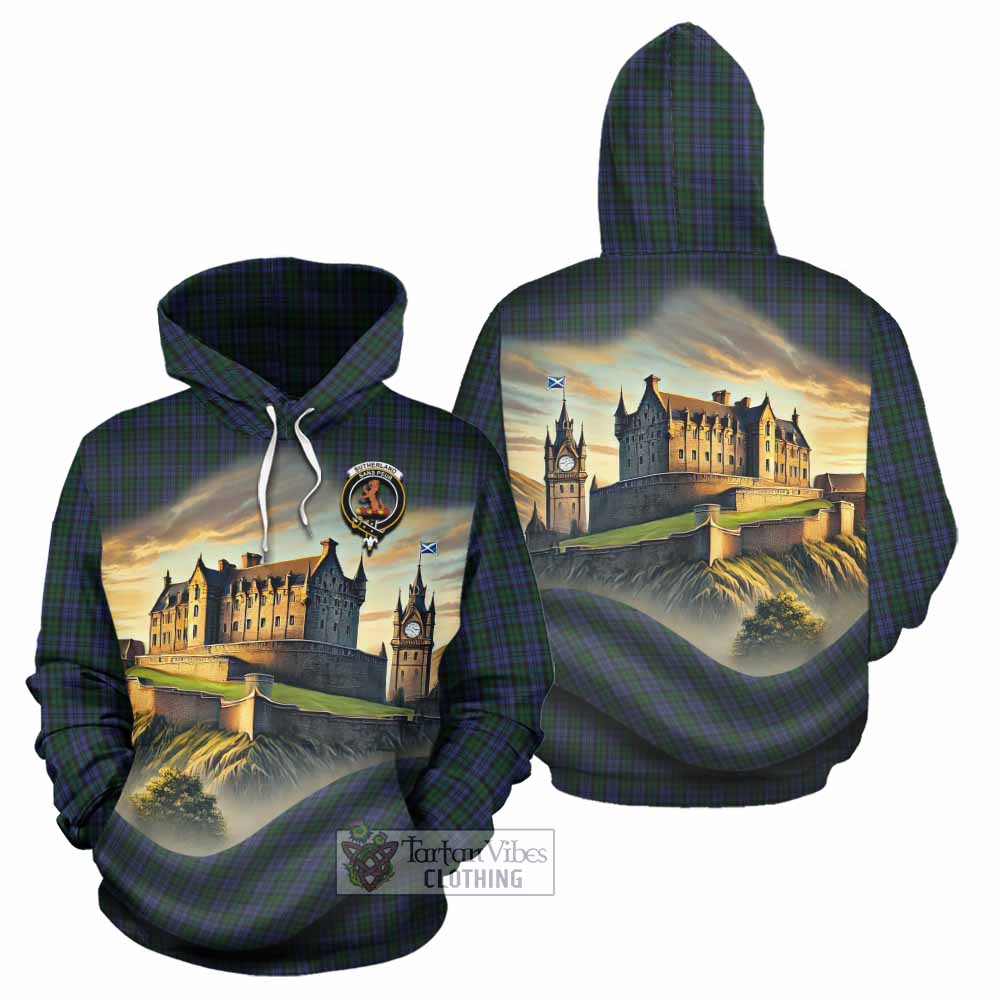 Tartan Vibes Clothing Sutherland Tartan Family Crest Hoodie with Scottish Ancient Castle Style