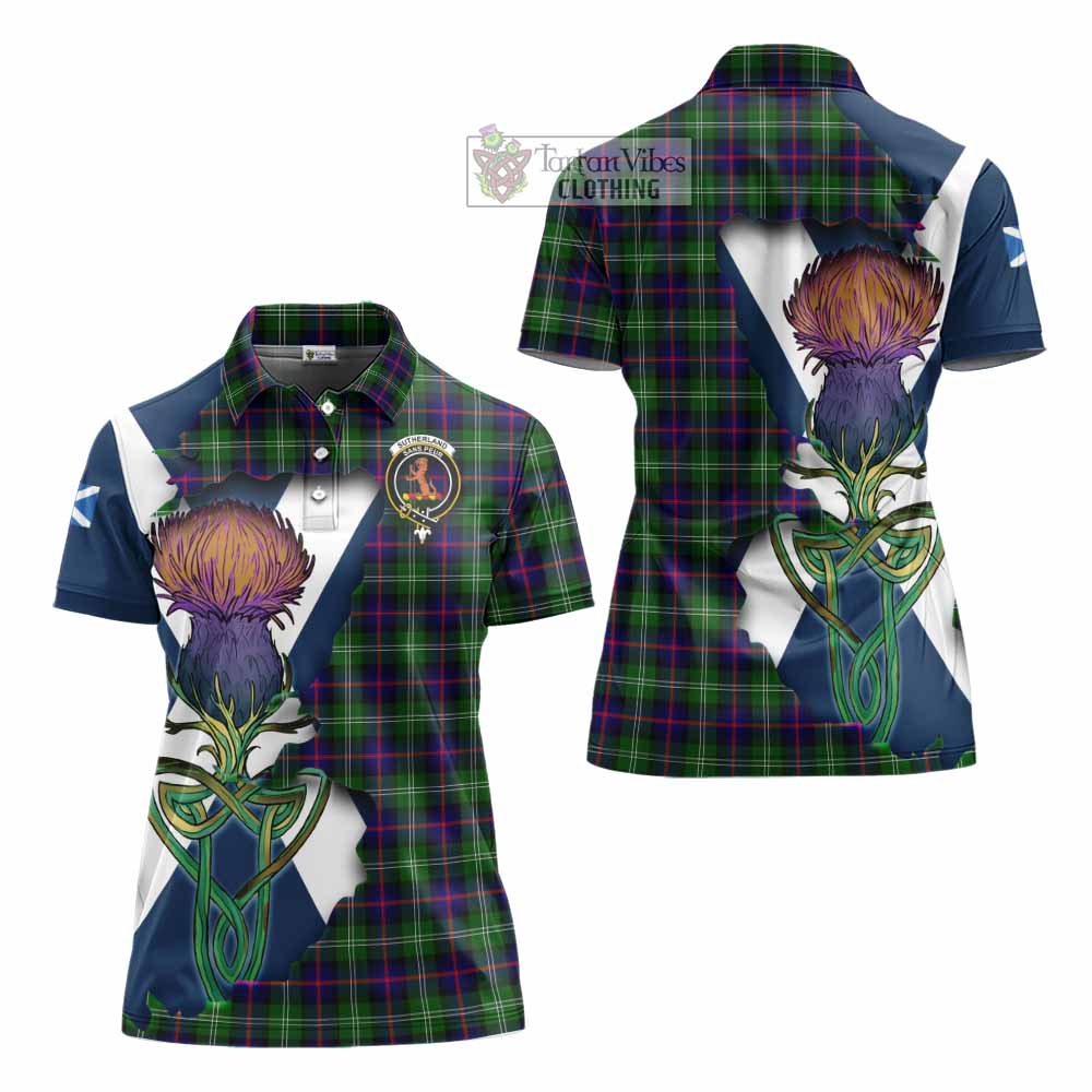 Tartan Vibes Clothing Sutherland Tartan Family Crest Women's Polo Shirt Scottish Thistle Celtic Inspired