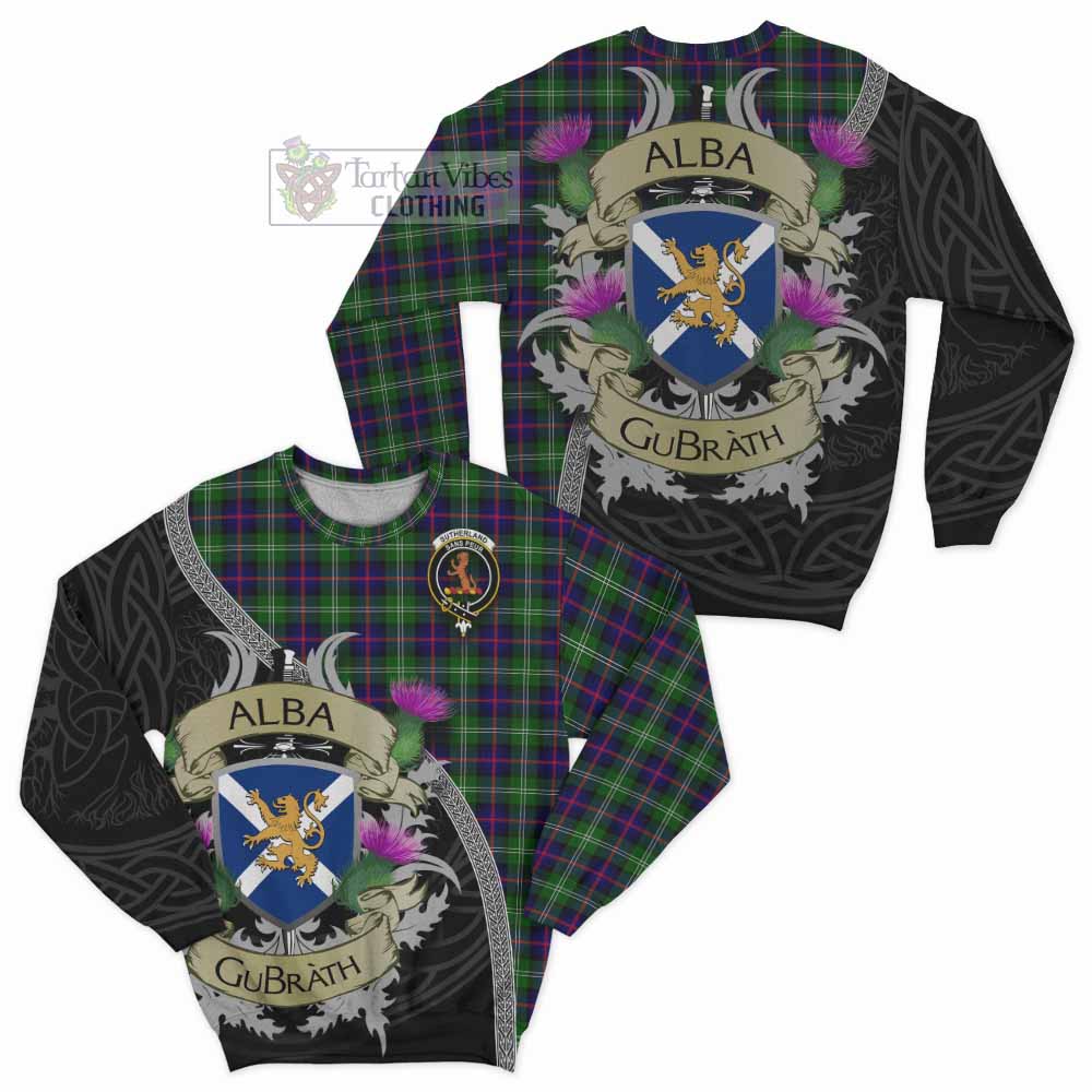 Tartan Vibes Clothing Sutherland Tartan Family Crest Sweatshirt Lion Rampant Royal Thistle Shield Celtic Inspired