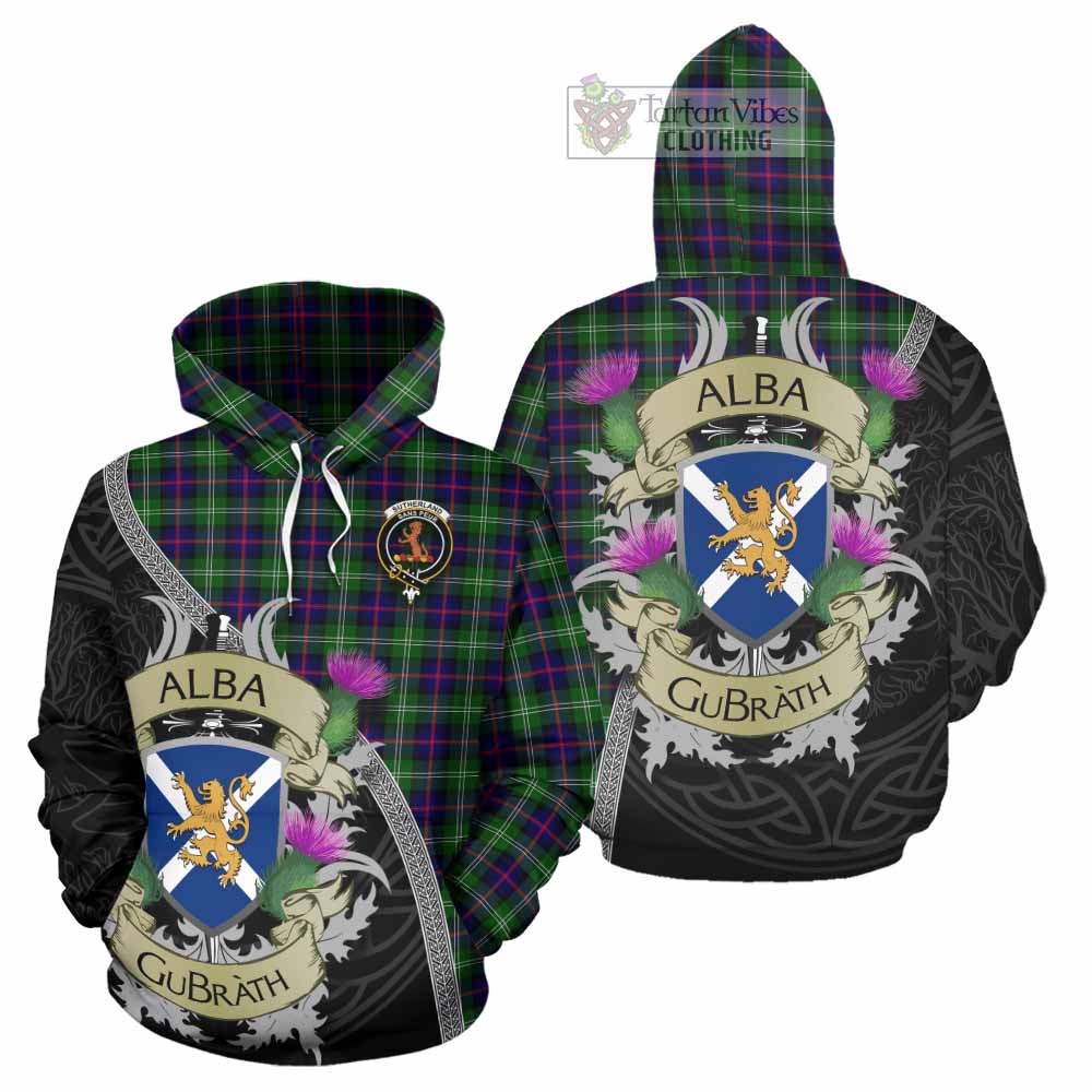 Tartan Vibes Clothing Sutherland Tartan Family Crest Hoodie Lion Rampant Royal Thistle Shield Celtic Inspired
