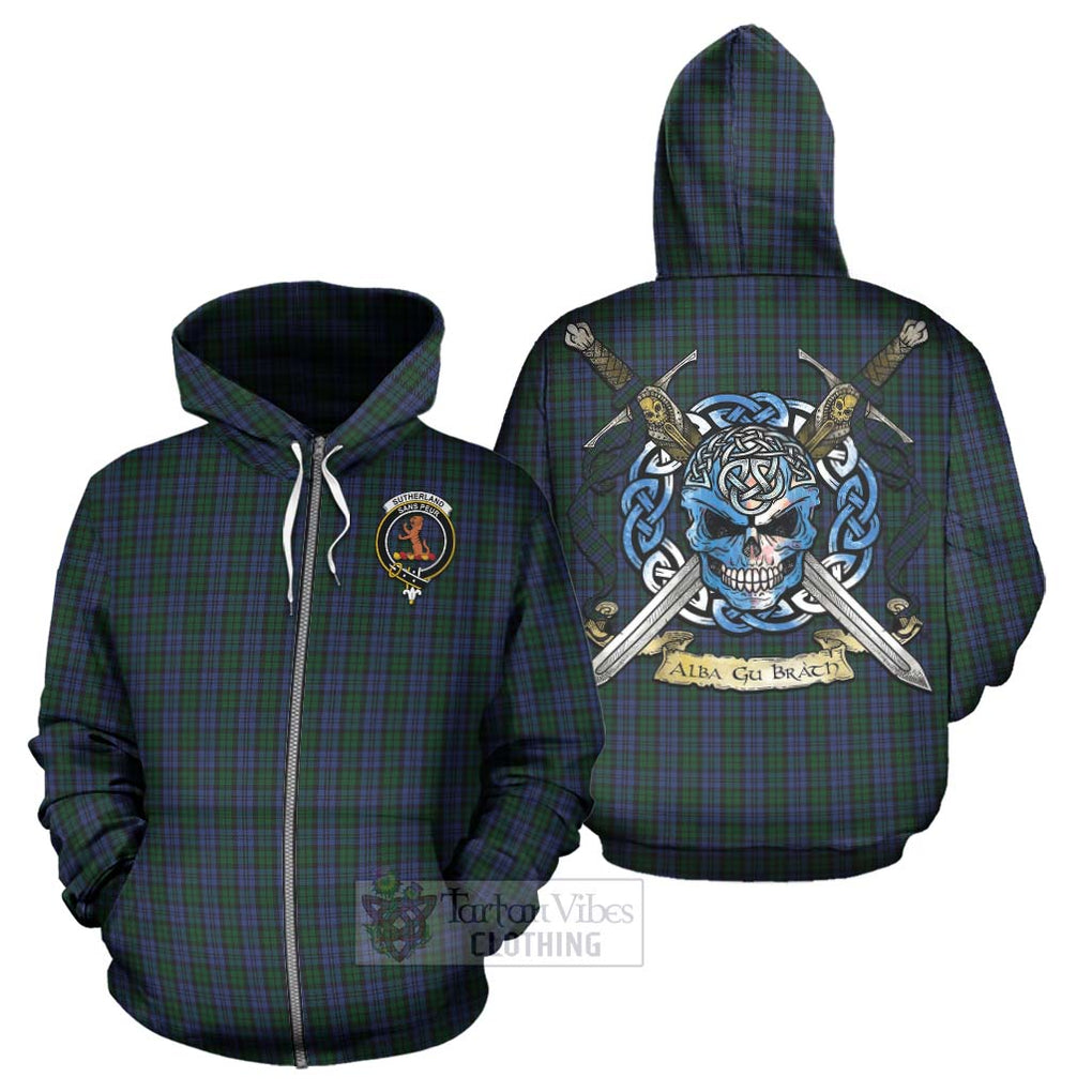 Sutherland Tartan Hoodie with Family Crest Celtic Skull Style - Tartan Vibes Clothing