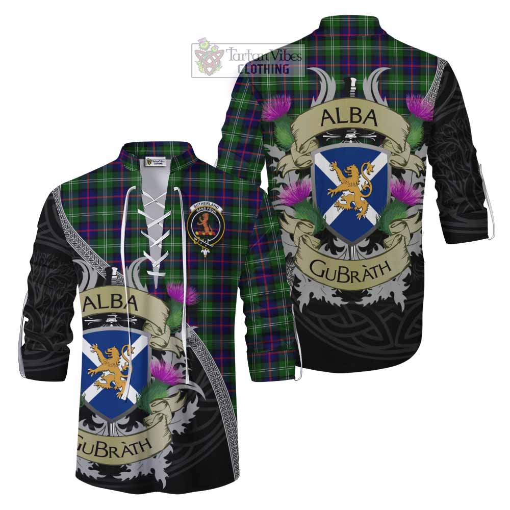 Tartan Vibes Clothing Sutherland Tartan Family Crest Ghillie Kilt Shirt Lion Rampant Royal Thistle Shield Celtic Inspired