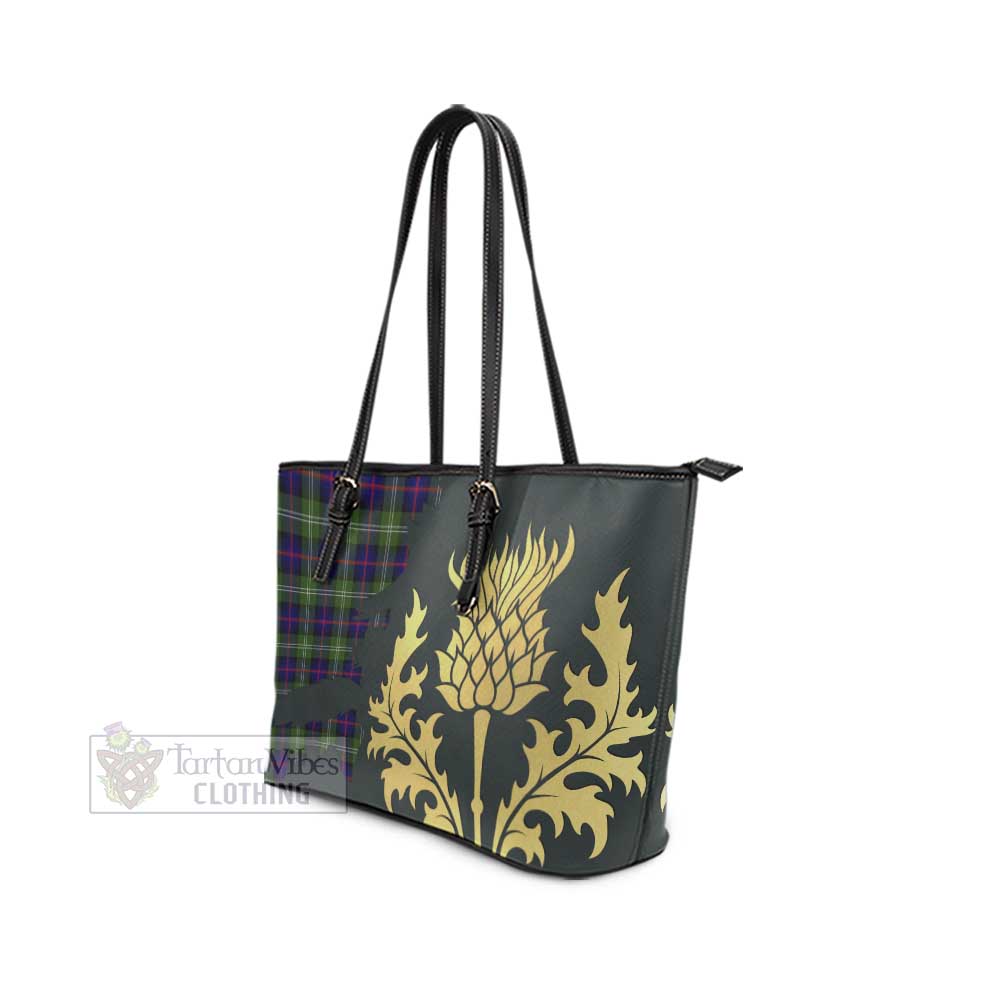 Tartan Vibes Clothing Sutherland Tartan Leather Tote Bag Gold Thistle Style