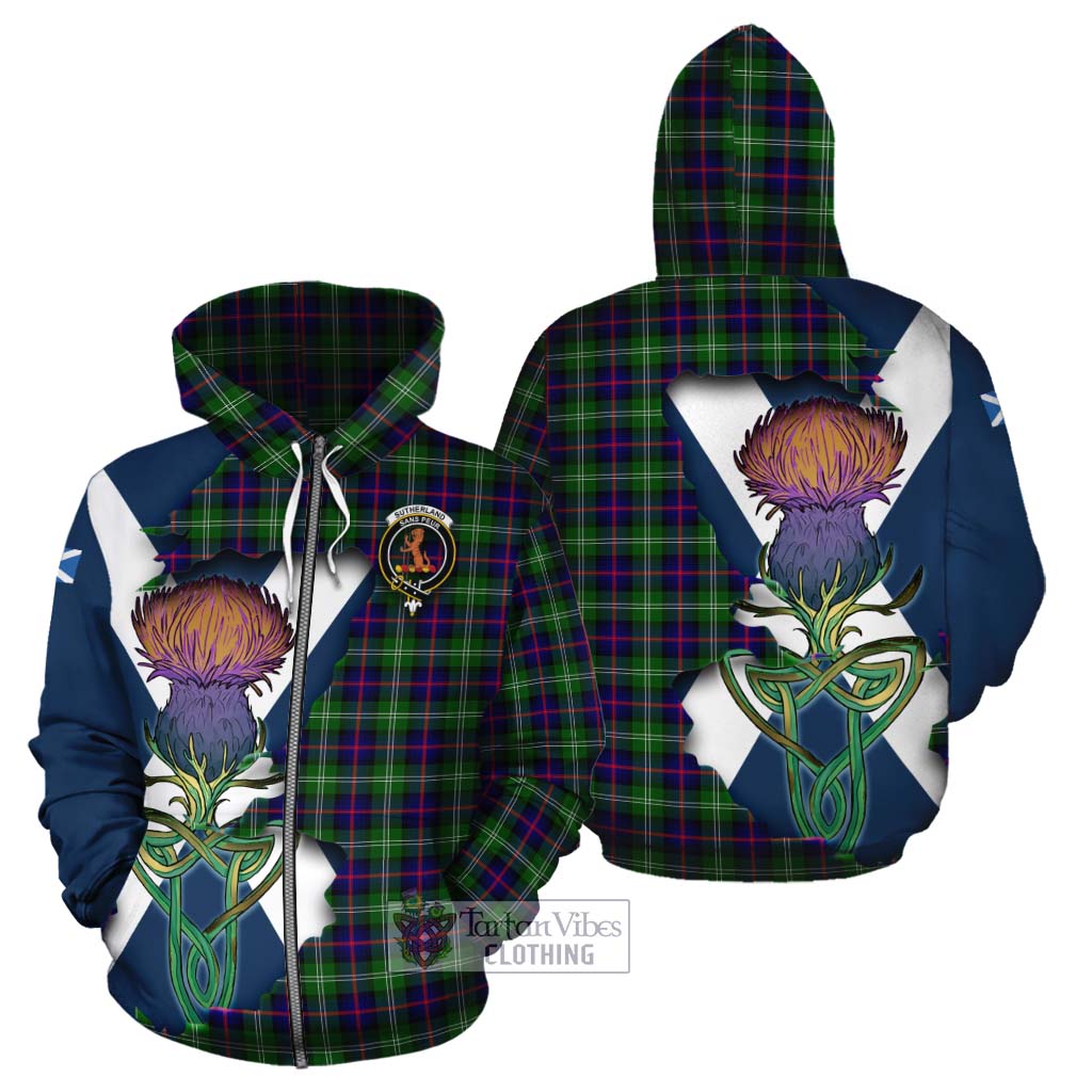 Tartan Vibes Clothing Sutherland Tartan Family Crest Cotton Hoodie Scottish Thistle Celtic Inspired