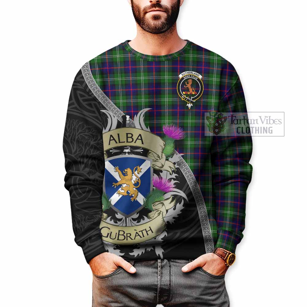 Tartan Vibes Clothing Sutherland Tartan Family Crest Sweatshirt Lion Rampant Royal Thistle Shield Celtic Inspired