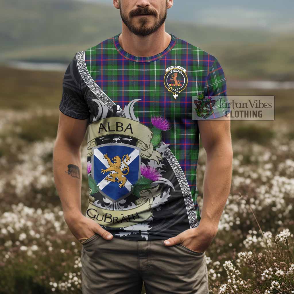 Tartan Vibes Clothing Sutherland Tartan Family Crest T-Shirt Lion Rampant Royal Thistle Shield Celtic Inspired