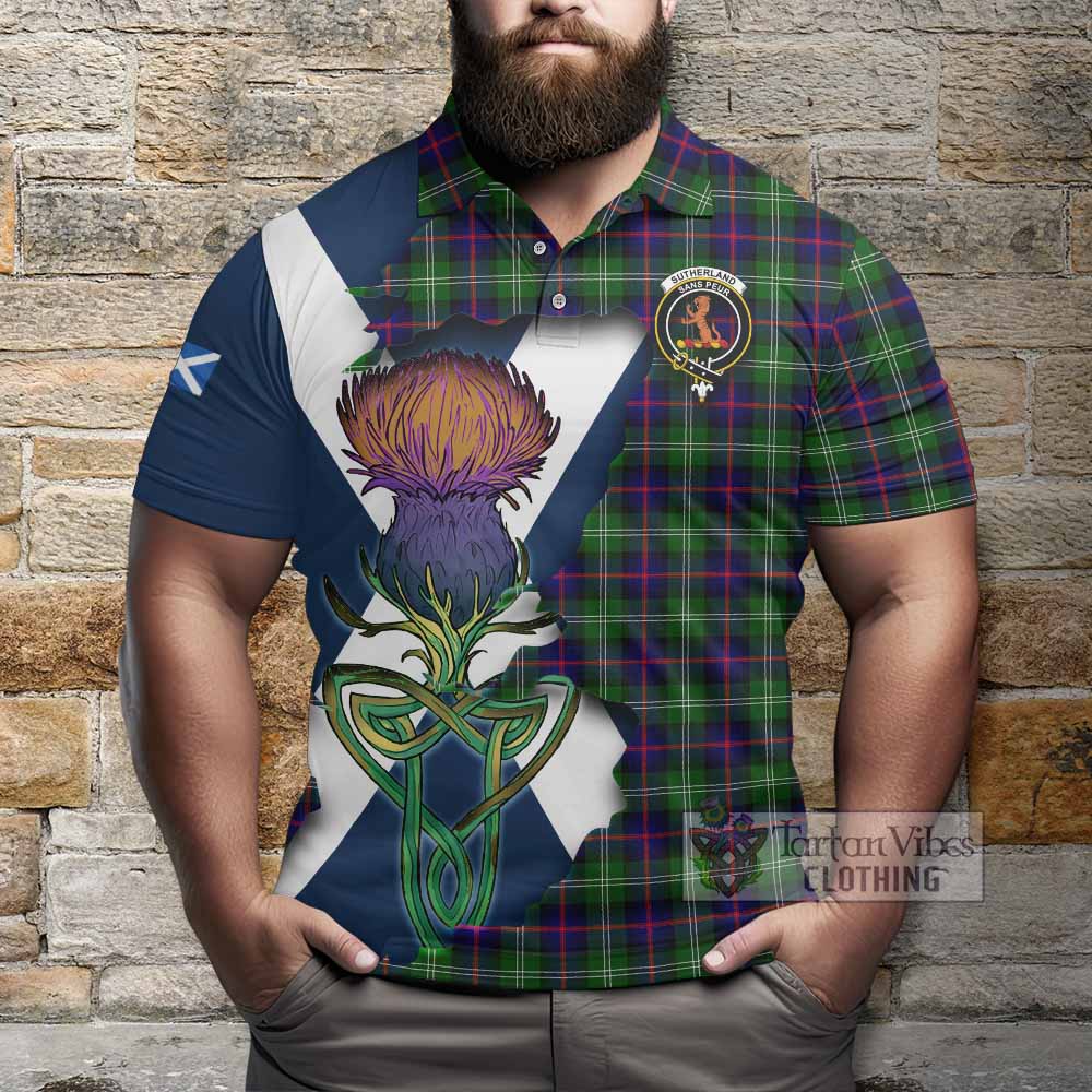 Tartan Vibes Clothing Sutherland Tartan Family Crest Polo Shirt Scottish Thistle Celtic Inspired
