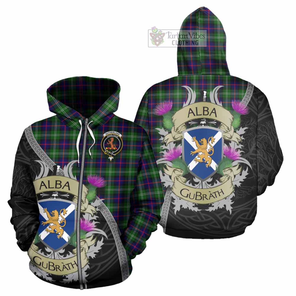 Tartan Vibes Clothing Sutherland Tartan Family Crest Hoodie Lion Rampant Royal Thistle Shield Celtic Inspired