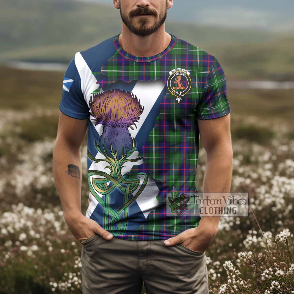 Tartan Vibes Clothing Sutherland Tartan Family Crest T-Shirt Scottish Thistle Celtic Inspired
