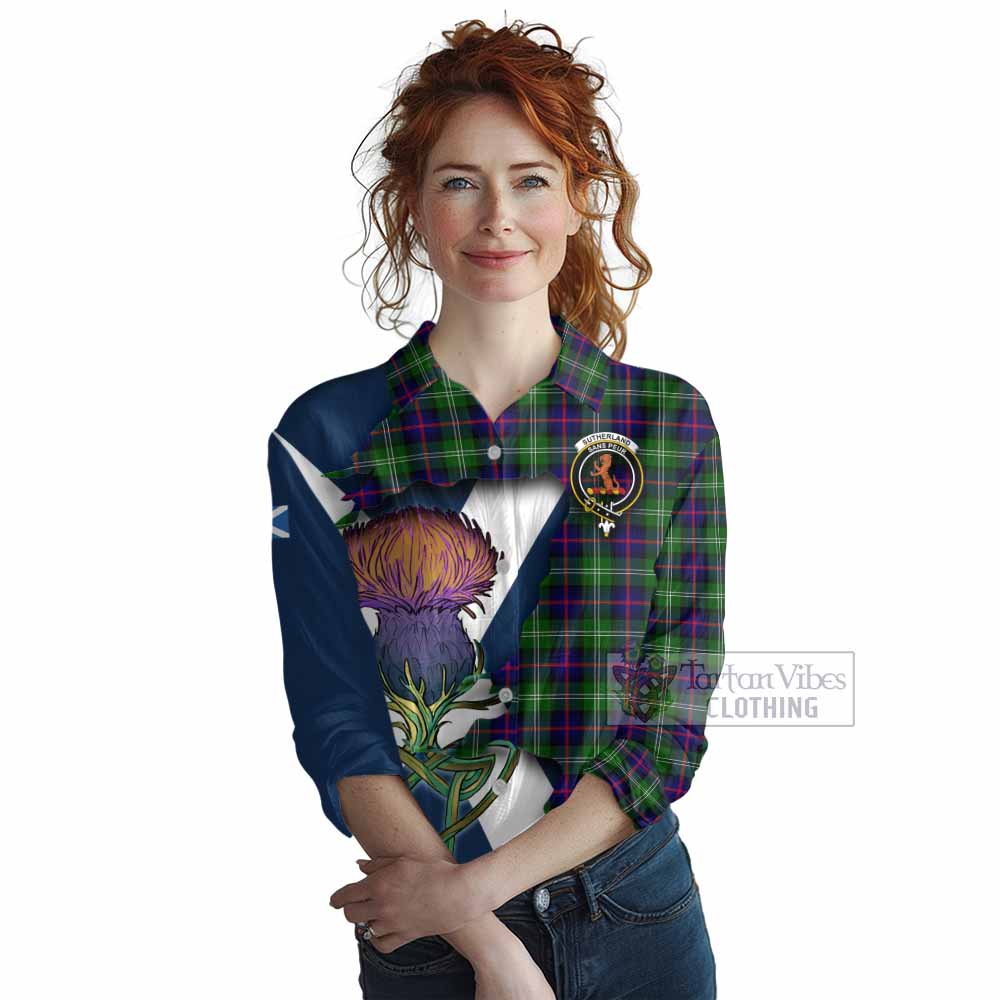 Tartan Vibes Clothing Sutherland Tartan Family Crest Women's Casual Shirt Scottish Thistle Celtic Inspired