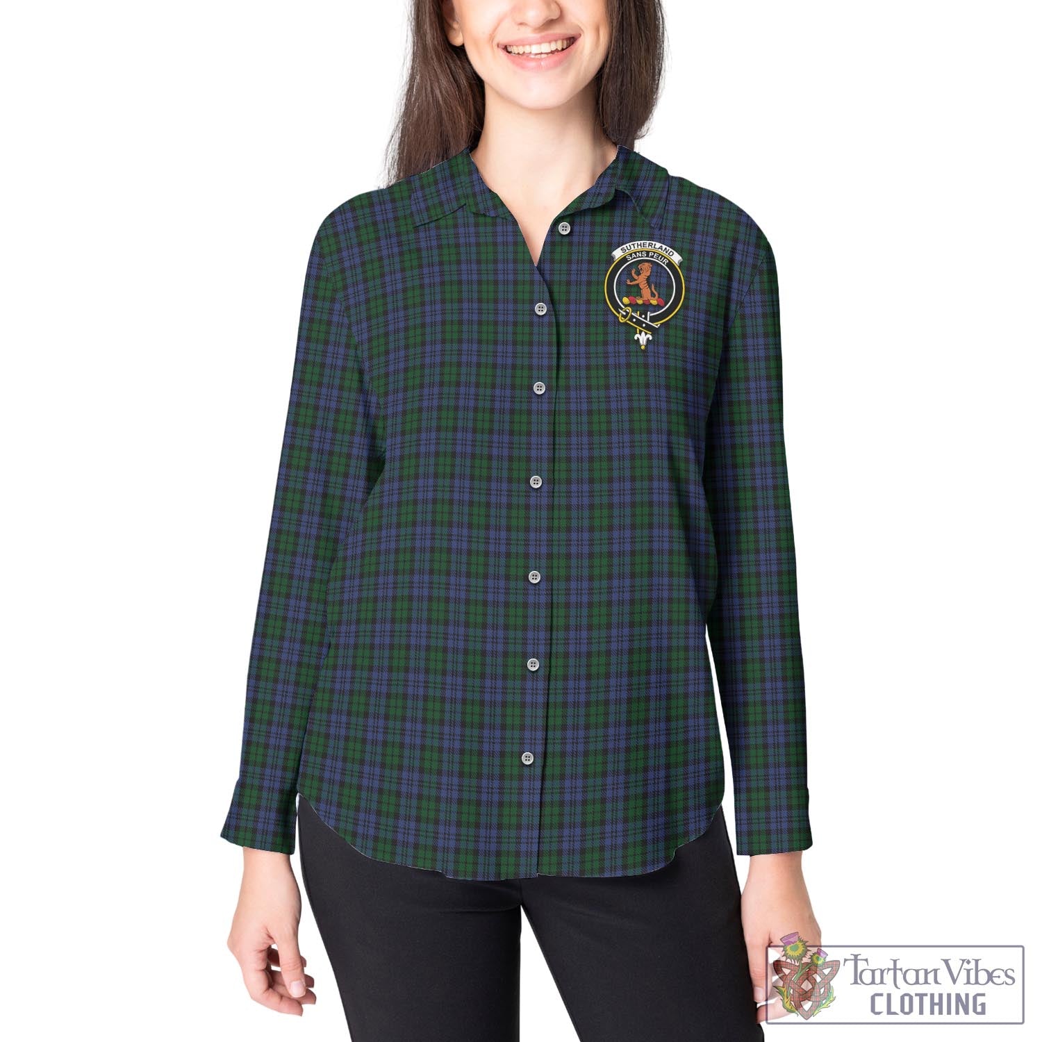 Tartan Vibes Clothing Sutherland Tartan Womens Casual Shirt with Family Crest