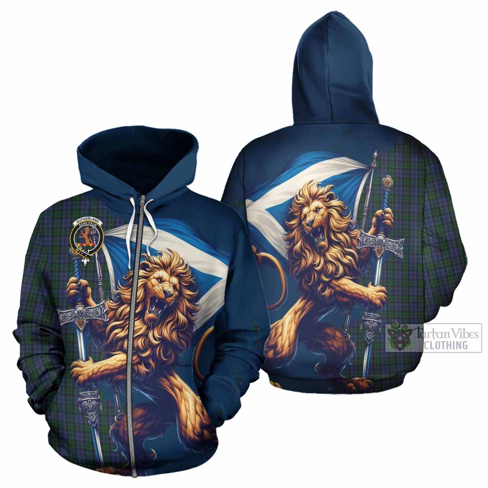 Sutherland Tartan Family Crest Hoodie with Scottish Majestic Lion - Tartan Vibes Clothing