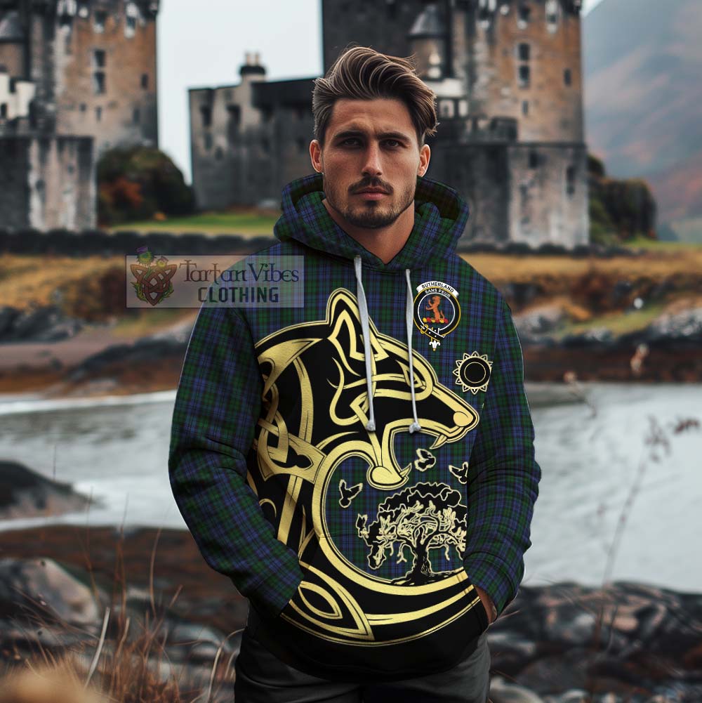 Sutherland Tartan Cotton Hoodie with Family Crest Celtic Wolf Style - Tartan Vibes Clothing