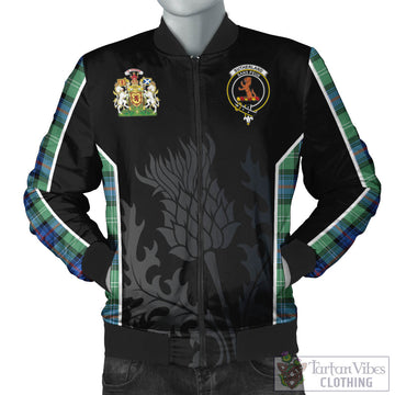 Sutherland Ancient Tartan Bomber Jacket with Family Crest and Scottish Thistle Vibes Sport Style
