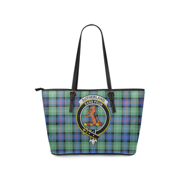 Sutherland Ancient Tartan Leather Tote Bag with Family Crest