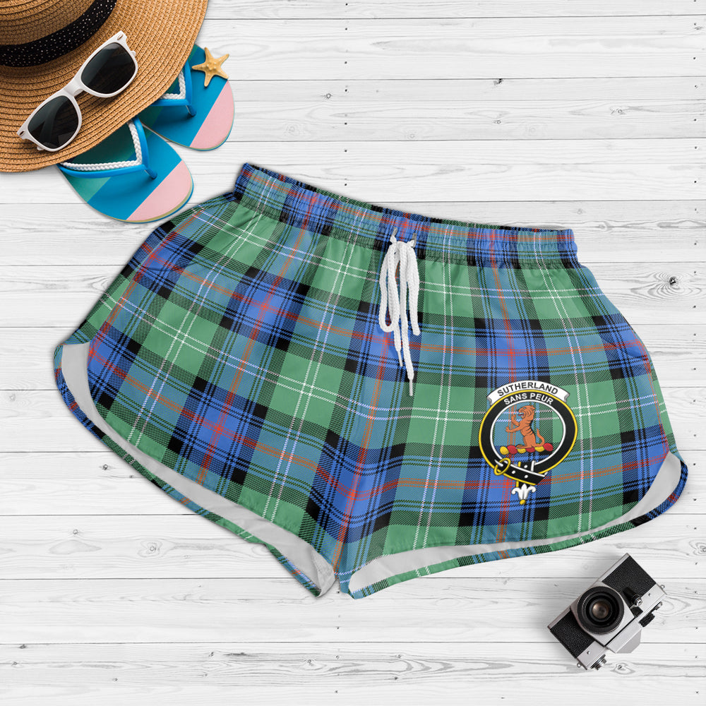 sutherland-ancient-tartan-womens-shorts-with-family-crest
