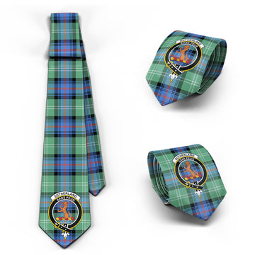 Sutherland Ancient Tartan Classic Necktie with Family Crest