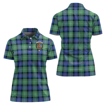 Sutherland Ancient Tartan Polo Shirt with Family Crest For Women