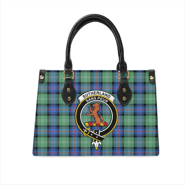 Sutherland Ancient Tartan Leather Bag with Family Crest