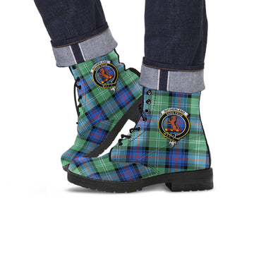 Sutherland Ancient Tartan Leather Boots with Family Crest