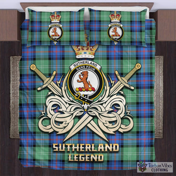 Sutherland Ancient Tartan Bedding Set with Clan Crest and the Golden Sword of Courageous Legacy