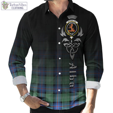 Sutherland Ancient Tartan Long Sleeve Button Up Featuring Alba Gu Brath Family Crest Celtic Inspired