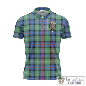 Sutherland Ancient Tartan Zipper Polo Shirt with Family Crest