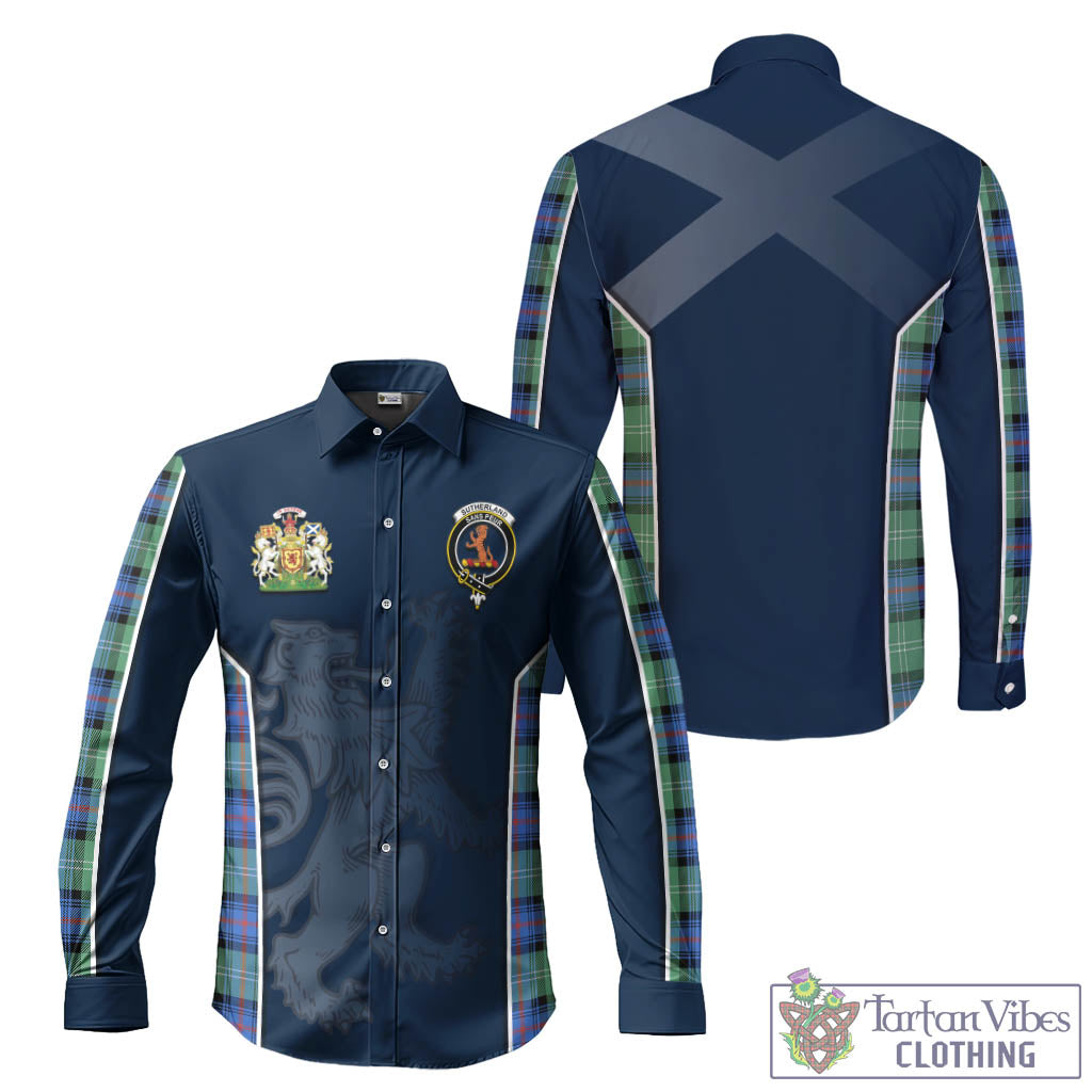 Sutherland Ancient Tartan Long Sleeve Button Up Shirt with Family Crest and Lion Rampant Vibes Sport Style