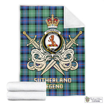 Sutherland Ancient Tartan Blanket with Clan Crest and the Golden Sword of Courageous Legacy