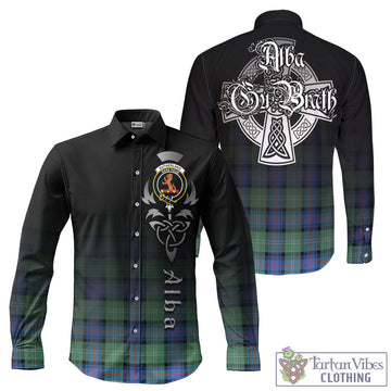 Sutherland Ancient Tartan Long Sleeve Button Up Featuring Alba Gu Brath Family Crest Celtic Inspired