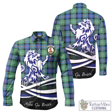 Sutherland Ancient Tartan Long Sleeve Button Up Shirt with Alba Gu Brath Regal Lion Emblem