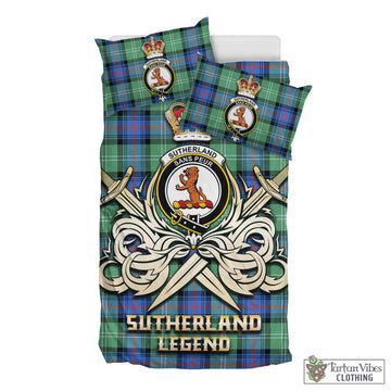 Sutherland Ancient Tartan Bedding Set with Clan Crest and the Golden Sword of Courageous Legacy