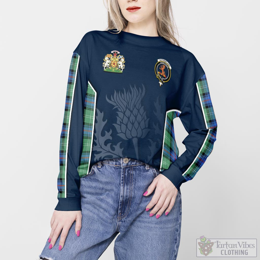 Tartan Vibes Clothing Sutherland Ancient Tartan Sweatshirt with Family Crest and Scottish Thistle Vibes Sport Style