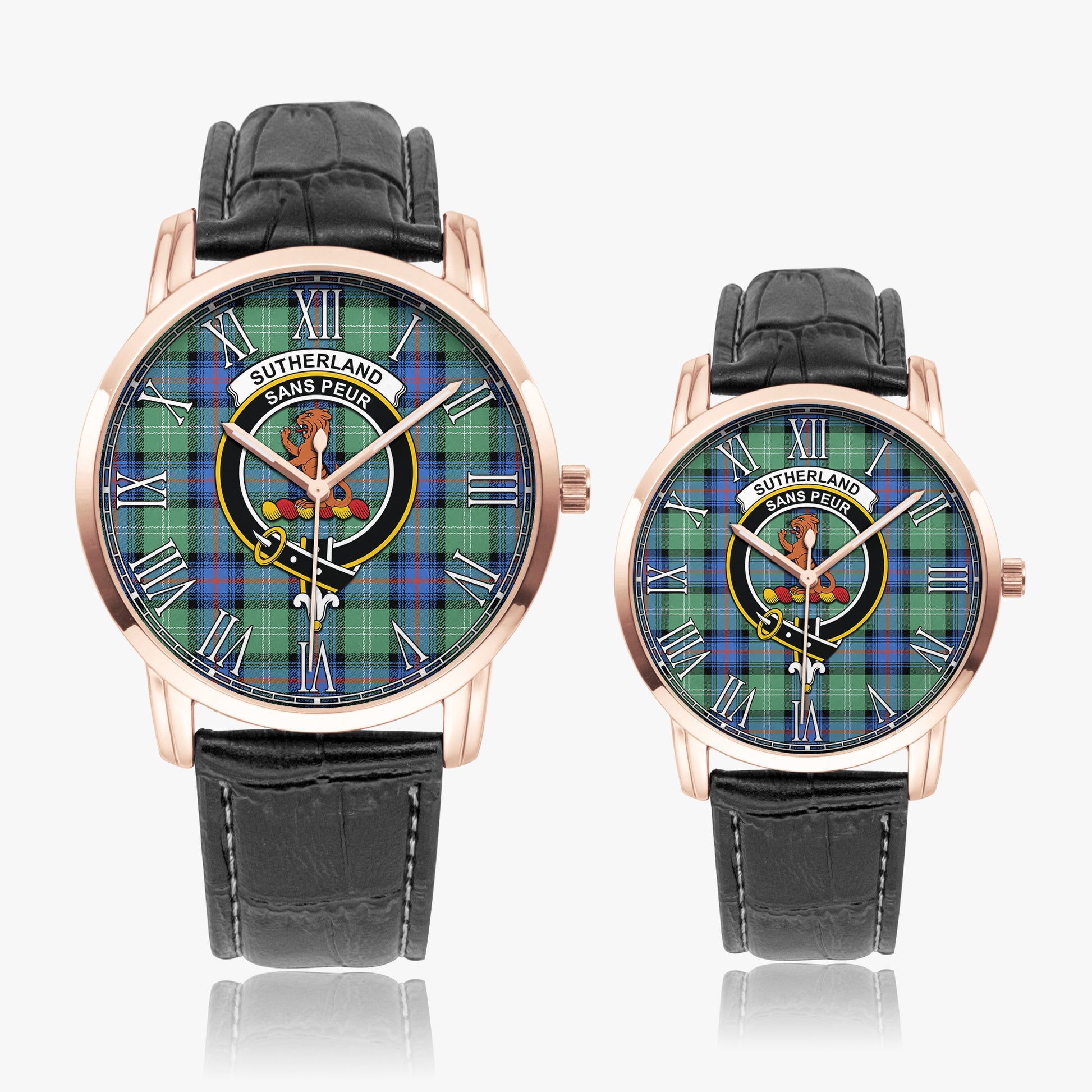 Sutherland Ancient Tartan Family Crest Leather Strap Quartz Watch - Tartanvibesclothing