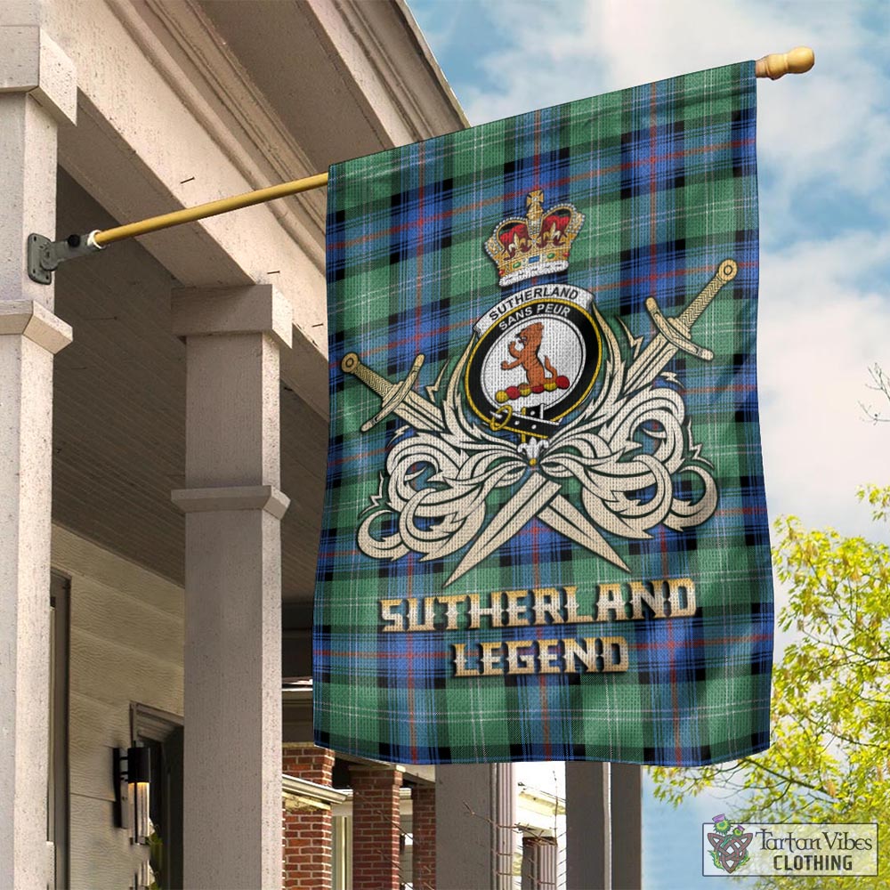 Tartan Vibes Clothing Sutherland Ancient Tartan Flag with Clan Crest and the Golden Sword of Courageous Legacy