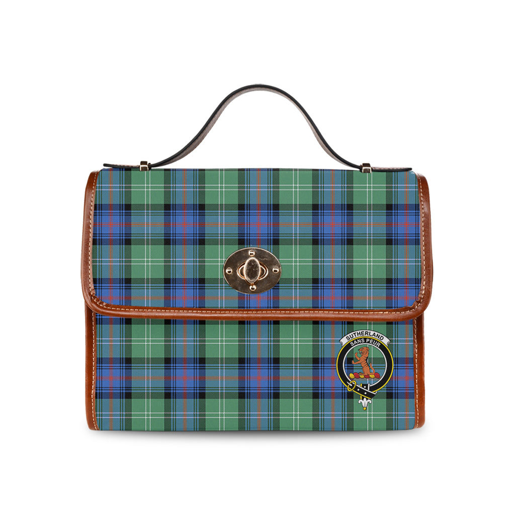 sutherland-ancient-tartan-leather-strap-waterproof-canvas-bag-with-family-crest