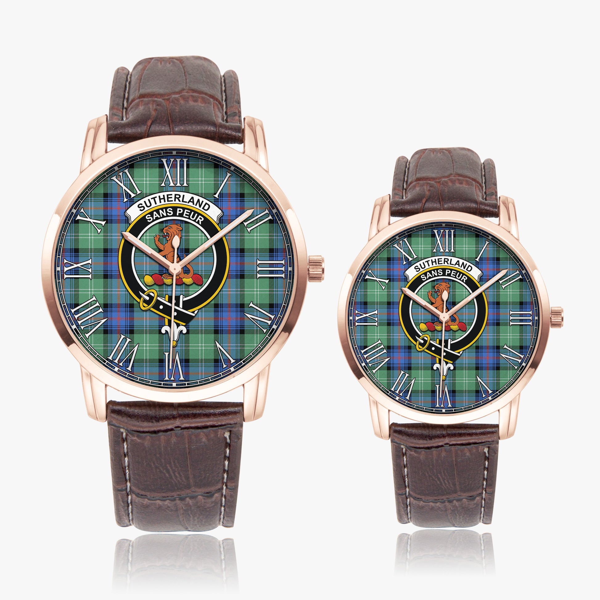 Sutherland Ancient Tartan Family Crest Leather Strap Quartz Watch - Tartanvibesclothing