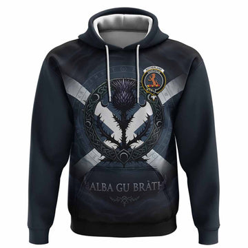 Sutherland Clan Crest Hoodie with Celtic Knot Thistle and Saltire