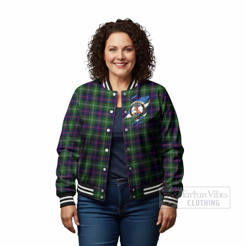 Sutherland Clan Crest In Me Tartan Baseball Jacket Scotland Flag Style