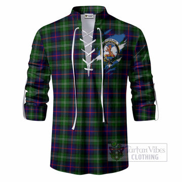 Sutherland Clan Crest In Me Tartan Ghillie Shirt Scotland Flag Style