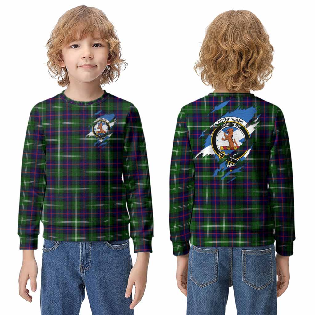 Sutherland Clan Crest In Me Tartan Kid Knitted Sweatshirt Scotland Flag Style