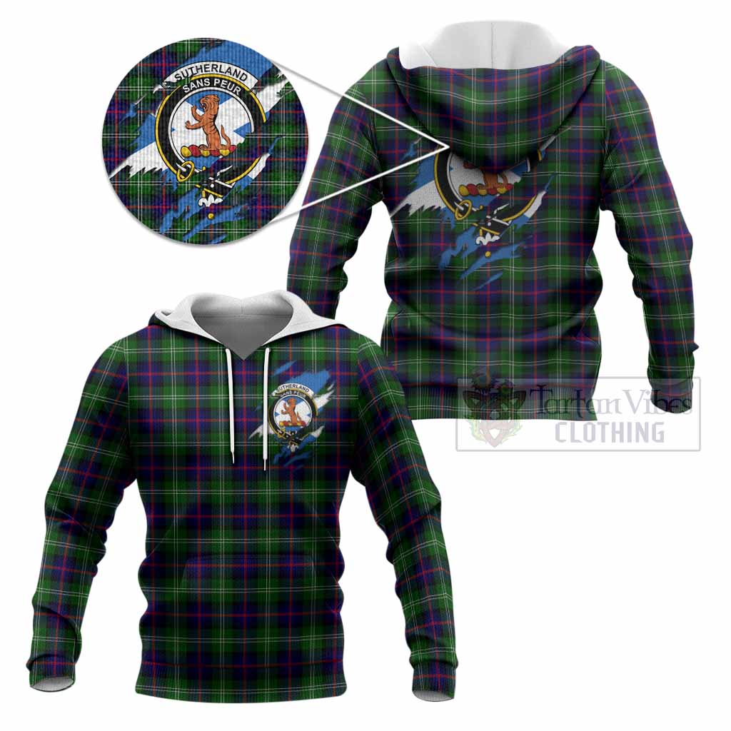 Sutherland Clan Crest In Me Tartan Knitted Hoodie Scotland Flag Style