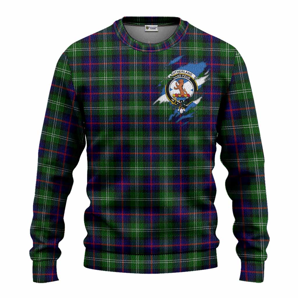 Sutherland Clan Crest In Me Tartan Knitted Sweater Scotland Flag Style