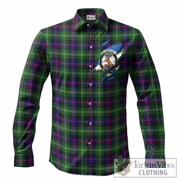 Sutherland Clan Crest In Me Tartan Long Sleeve Button Shirts Scotland Flag Style