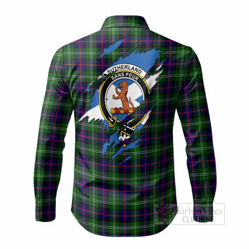 Sutherland Clan Crest In Me Tartan Long Sleeve Button Shirts Scotland Flag Style