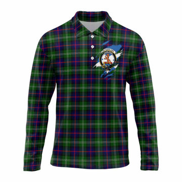 Sutherland Clan Crest In Me Tartan Long Sleeve Polo Shirt Scotland Flag Style