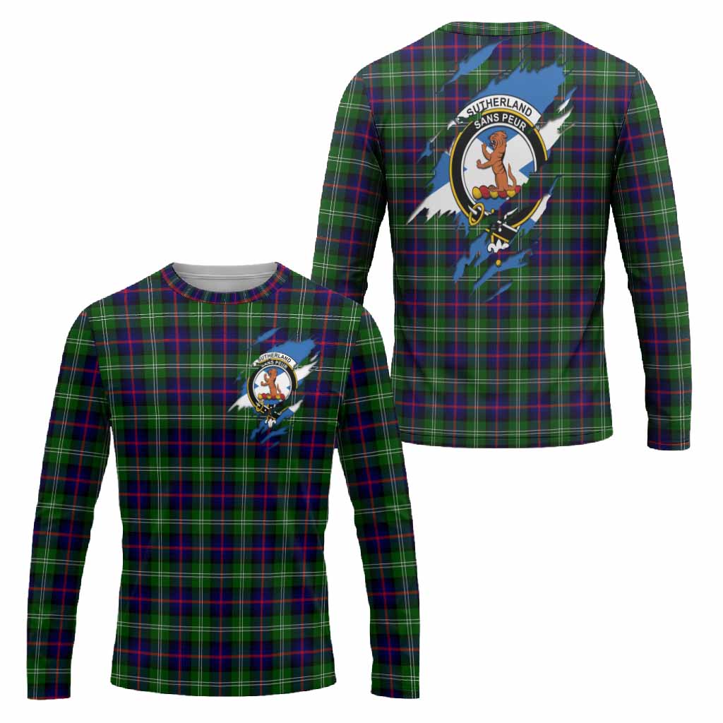 Sutherland Clan Crest In Me Tartan Long Sleeve T-Shirt Scotland Flag Style